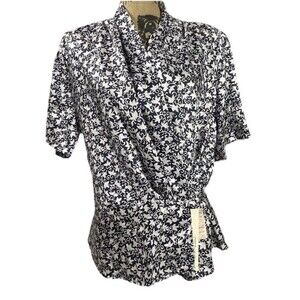 Sterling Collection Short Sleeve Blue And White Wrap Shirt Size 16 Union Made